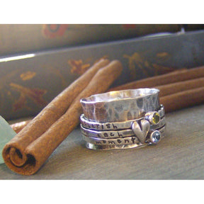 Heart and Birthstone Silver Spinner Ring