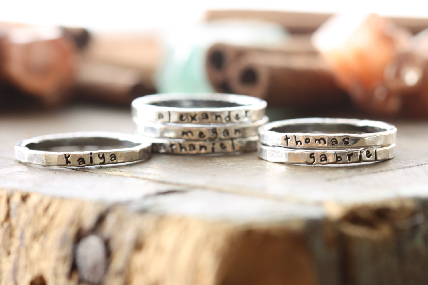 Silver Stamped Stacking Rings