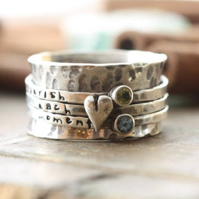 Heart and Birthstone Silver Spinner Ring