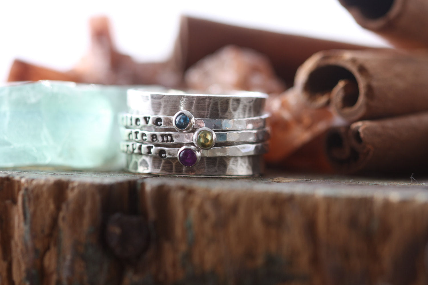 Silver Stamped Birthstone Spinner Ring