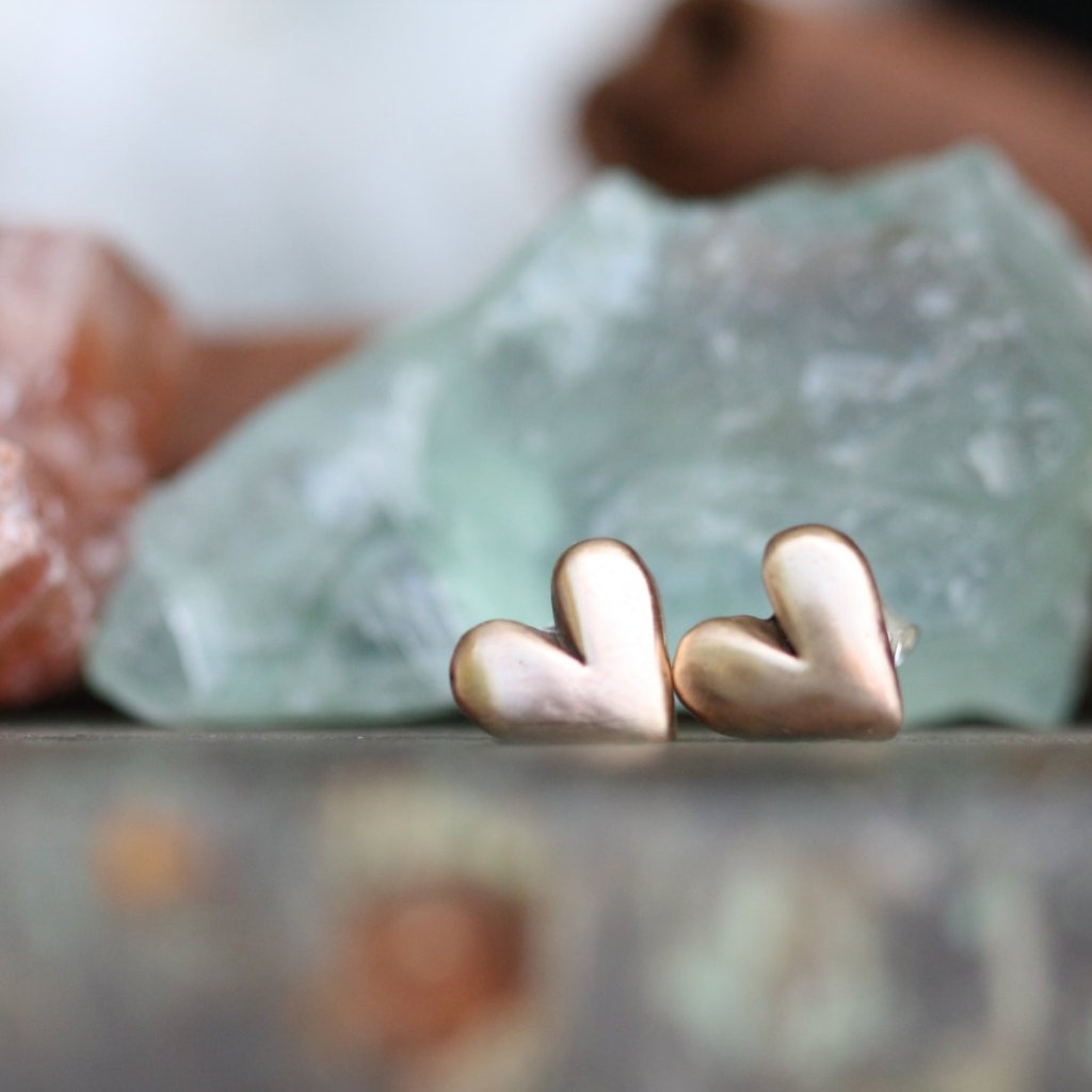 Sculpted Heart Bronze Post Earrings
