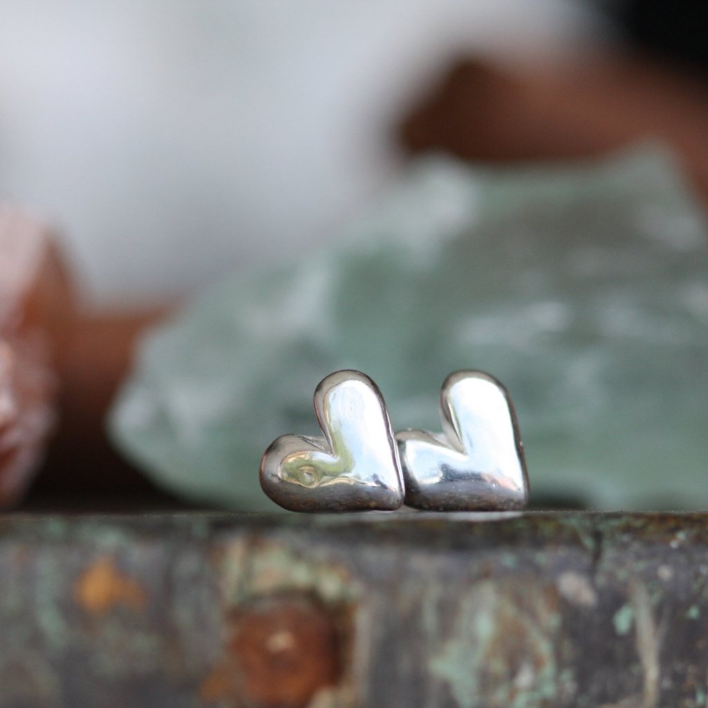 Sculpted Silver Heart Post Earrings