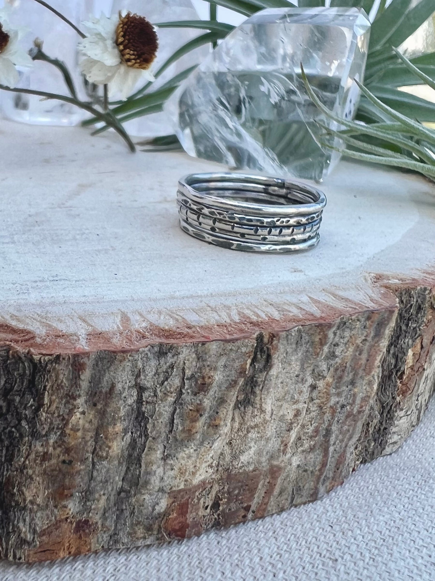 Textured Silver Stacking Rings- Set of 5
