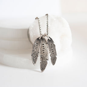 Warrior Heart Silver Feather Trio Necklace